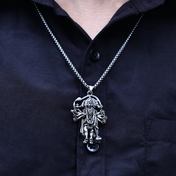 Silver Plated Panchmukhi Hanuman Ji Pendant