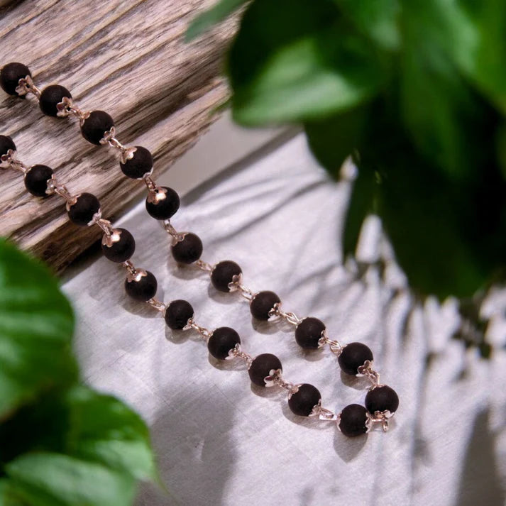 Silver Plated Karungali Malai - Natural Ebony Wood