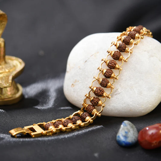 Gold Plated Rudraksha Chain Bracelet for Spiritual Growth