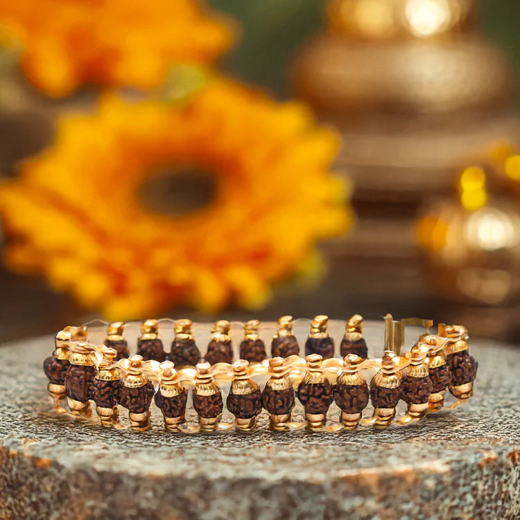 Gold Plated Rudraksha Chain Bracelet for Spiritual Growth