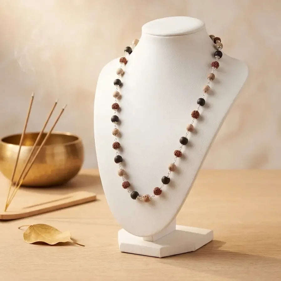 Silver Plated Rudraksh Karungali Tulsi Mala