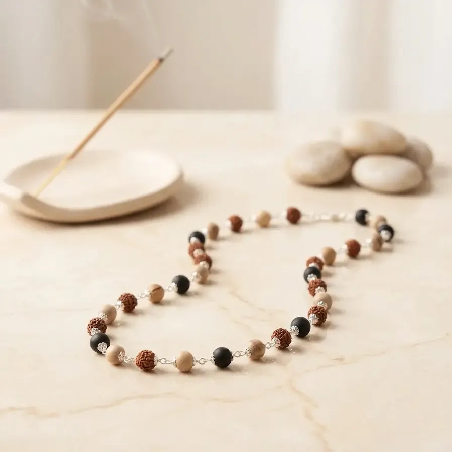 Silver Plated Rudraksh Karungali Tulsi Mala