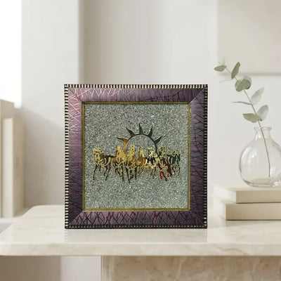 7 Horses with Sun on Natural Pyrite Frame